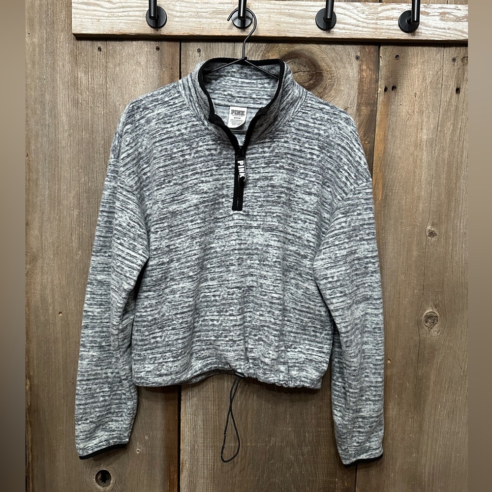 PINK Victoriaβs Secret Zip Mock Neck Fleece Top in Gray Size Medium Womenβs